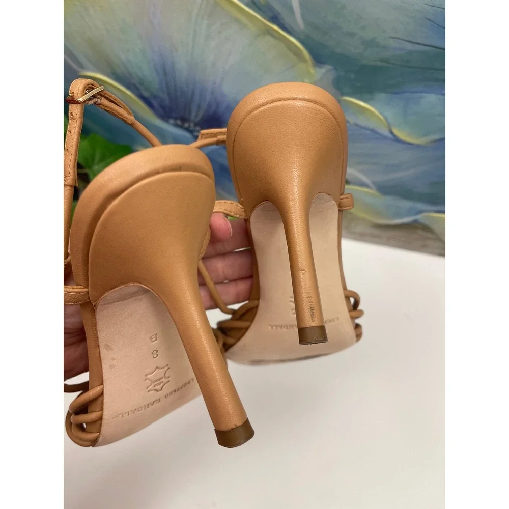 Loeffler Randall Mareka Leather Strappy Slingback Stiletto Heels in Dune Size 8
